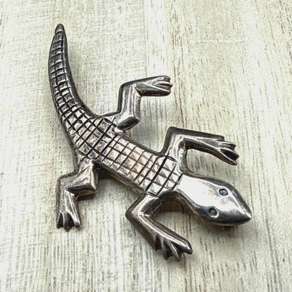 Vintage Brooch Sterling Silver 925 Alligator Lizard Reptile Pin